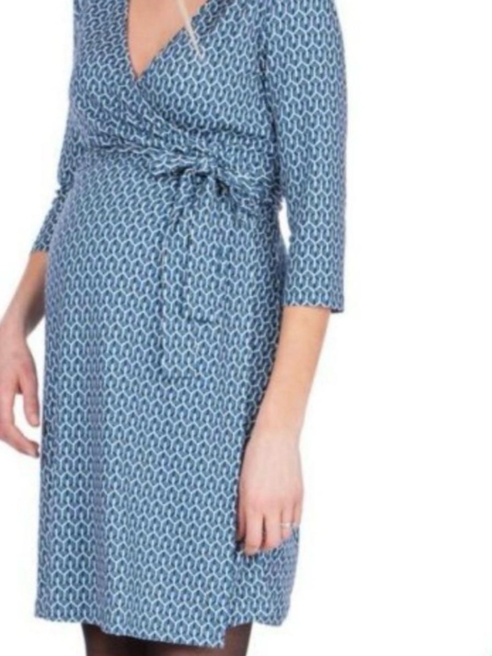 Seraphine Maternity Blue Geometric Wrap Dress